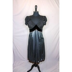 Robert Rodriguez Silk Midi Dress Empire Waist Short Sleeves Black Blue S…